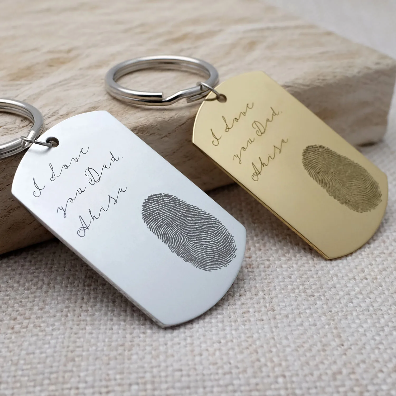

Fingerprint Keychain Personalized Text Keychain with Fingerprints Engraved Keyring Father's Day Gift Anniversary Gift for Him