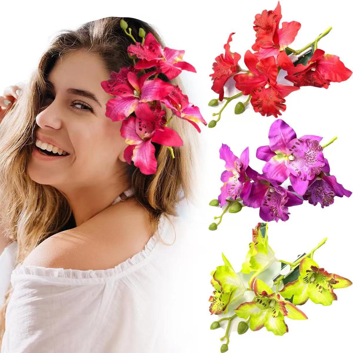 1 Stück thailändische Orchideen-Haarnadel-Kopfblume, Feenblumen-Kopfbedeckung, Braut, Brautjungfern-Haar, gewickelter Seitenclip, geeignet für den Urlaub