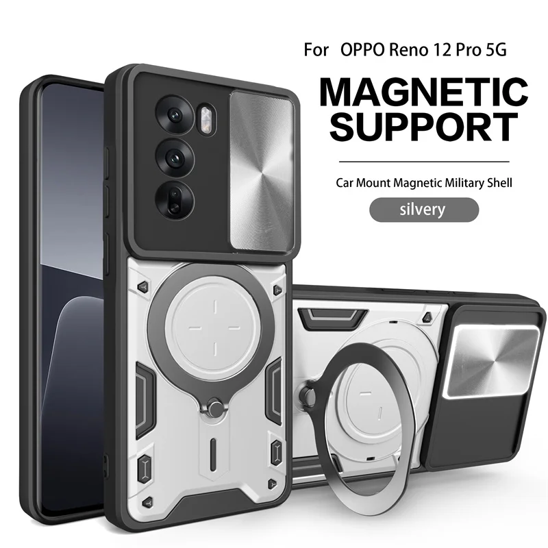 Shockproof Armor Slide Lens Camera Case with Magnetic Holder Ring