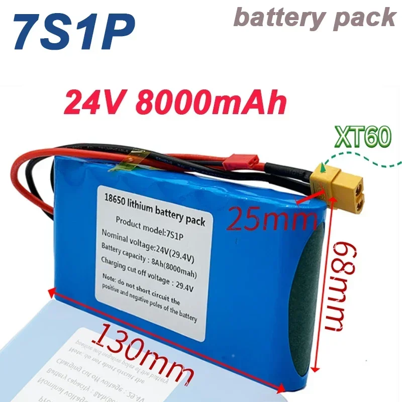 

2024 New 7S1P 24V 8000mah 18650 Lithium Ion Battery Pack Is Suitable for Scooter Toy Bicycle with Built-in BMS and Charger Sales