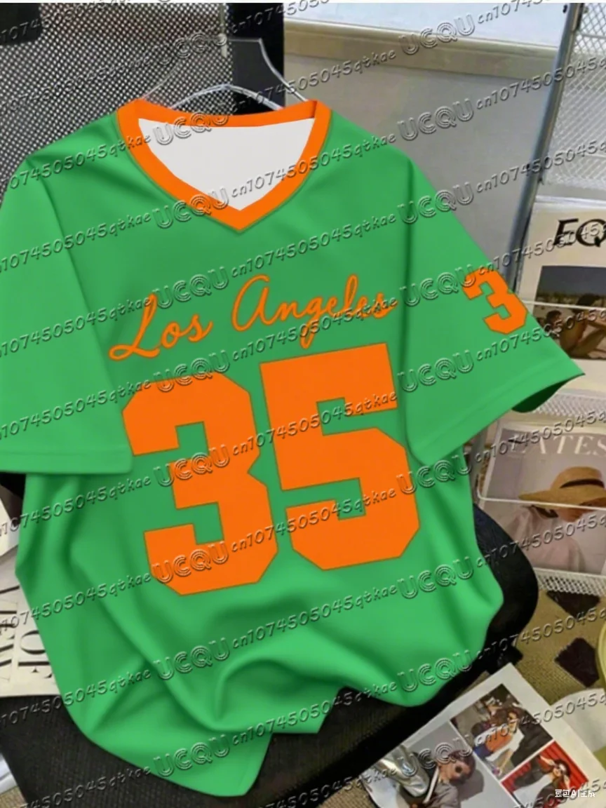Summer Fashionable NO.35 Print Los Angeles V-Neck Women's Basic T-Shirt Loose and Comfortable Short Sleeve T-shirt Tops Tee