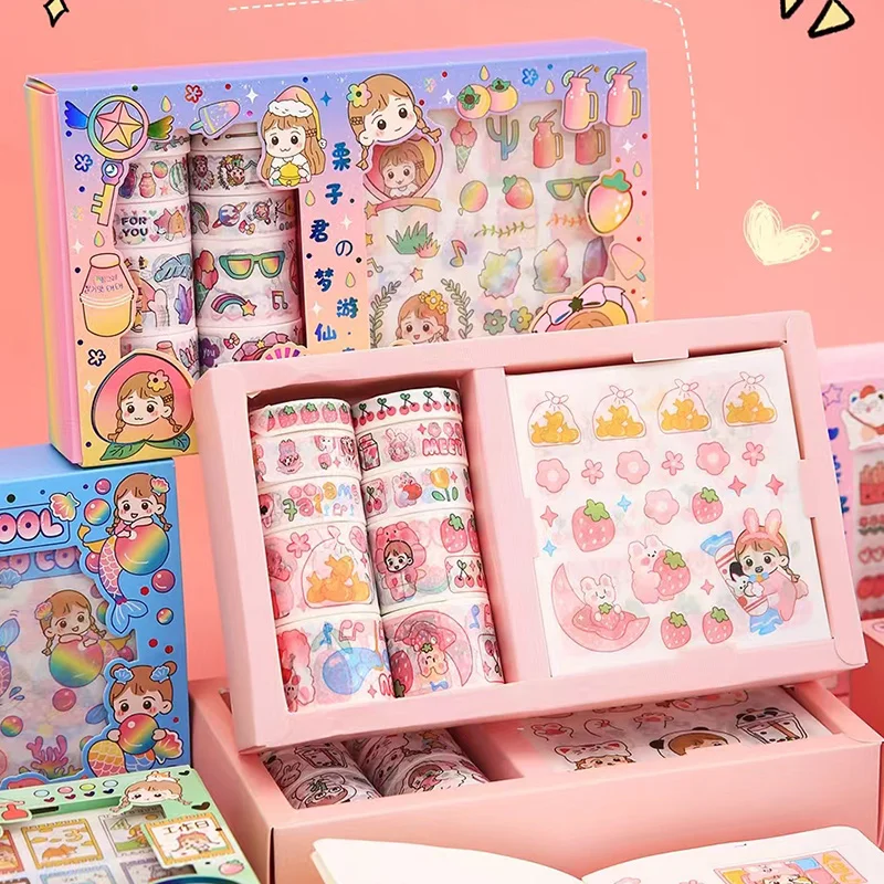Washi Tape And Stickers Set Aesthetic Kawaii Cute Scrapbooking Diy