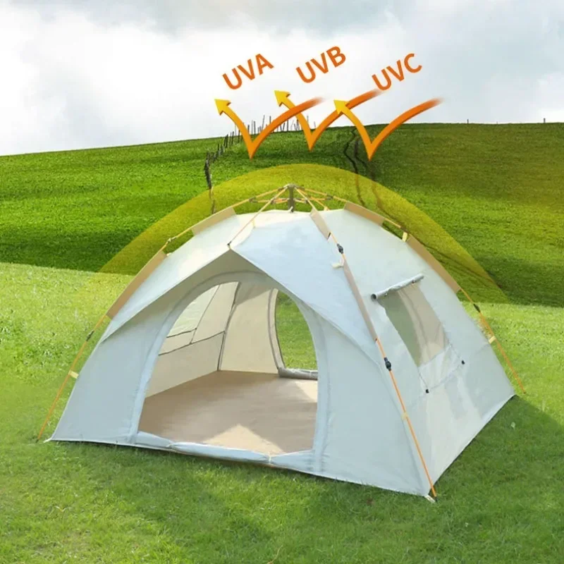 3-4 person Camping Tent Ultra lightweight Outdoor Fully Automatic Folding tents Silver Glue Coating Thickened Rainproof