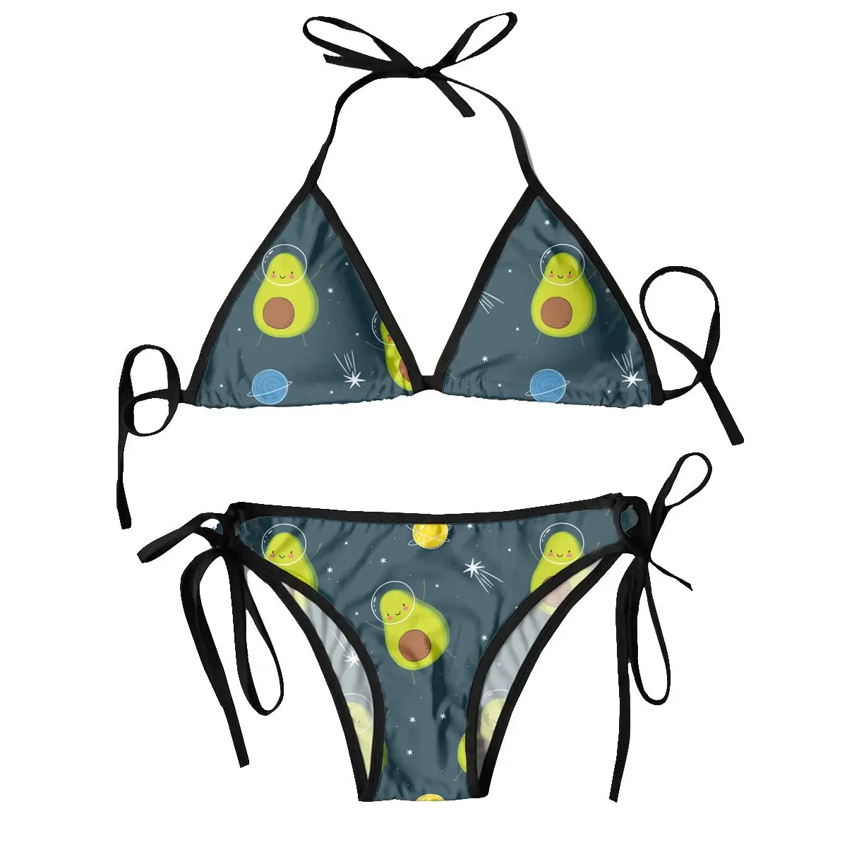 

Bikini Set Swimwear Women Swimsuit Sexy Push Up Swimming Bathing Suit Avocado In Space Cartoon Beachwear Summer Brazilian