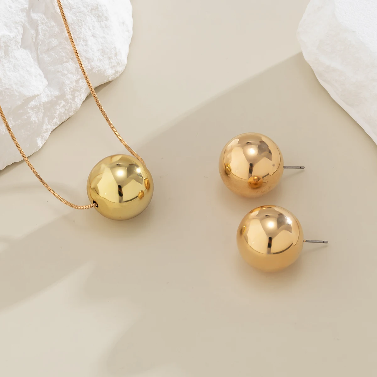 Conjunto de gargantilla, collar y pendientes con cadena de serpiente cuadrada y bola CCB vintage - Punk Chic