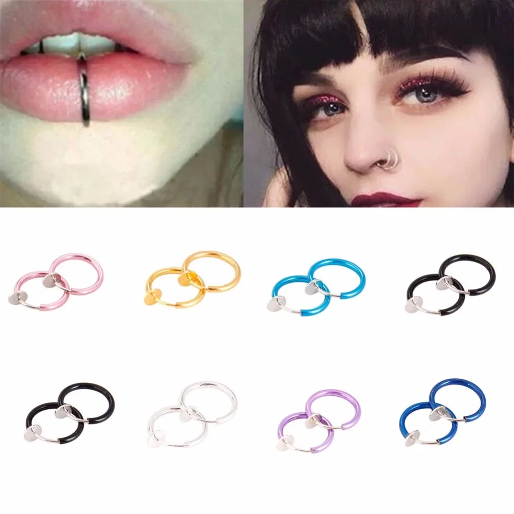 1pairs Hot Lip Piercing Fake Nose Ring Black Nose Rings Fake Piercing 10mm Labret Clip Body Fashion Jewelry