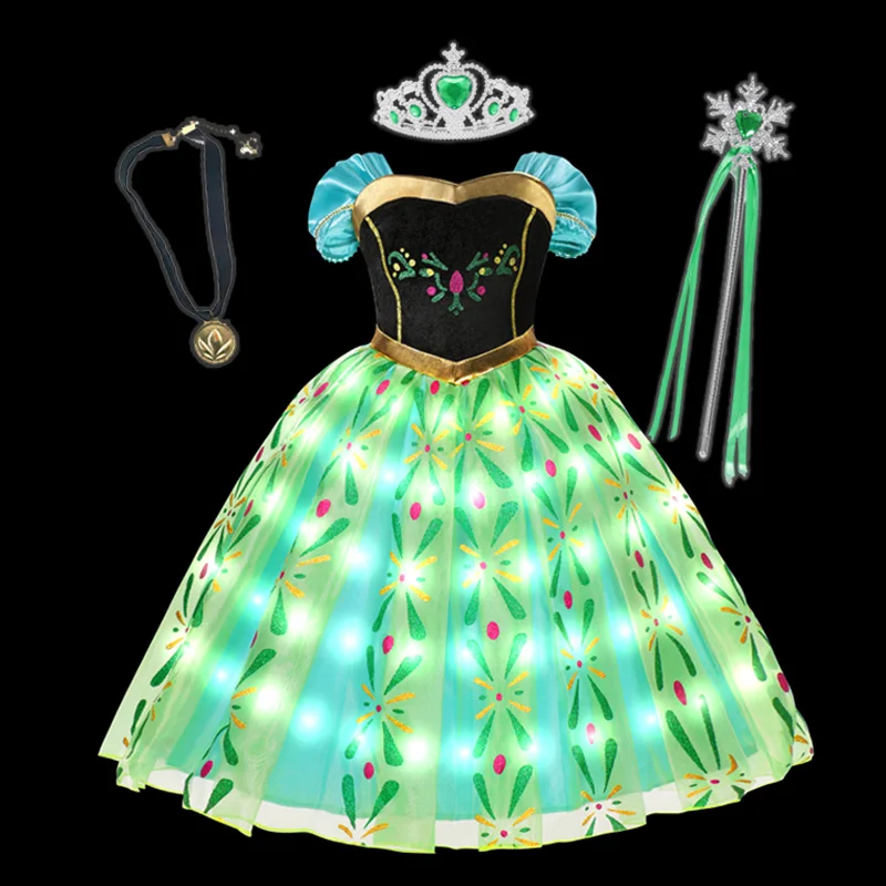 thumbnail image 1 of Vestido de Frozen para niñas, disfraz de Anna, luz LED, Princesa, Halloween, Carnaval, fiesta de cumpleaños, 1 of 4