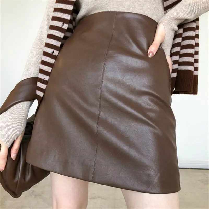 

New Fashion Pu A-Line Mini Skirt Women Autumn Winter High Waist Pu Skirt Female Casual All-match Basic Short Skirt Ladies C44
