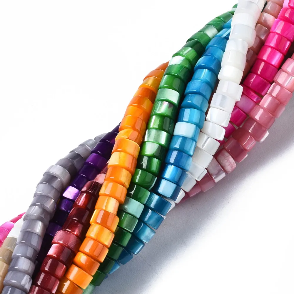 

5 Strands Dyed Natural Shell Beads Strands Flat Round/Disc for Making Necklaces Bracelets Earrings DIY Jewelry Accessories 4x2mm