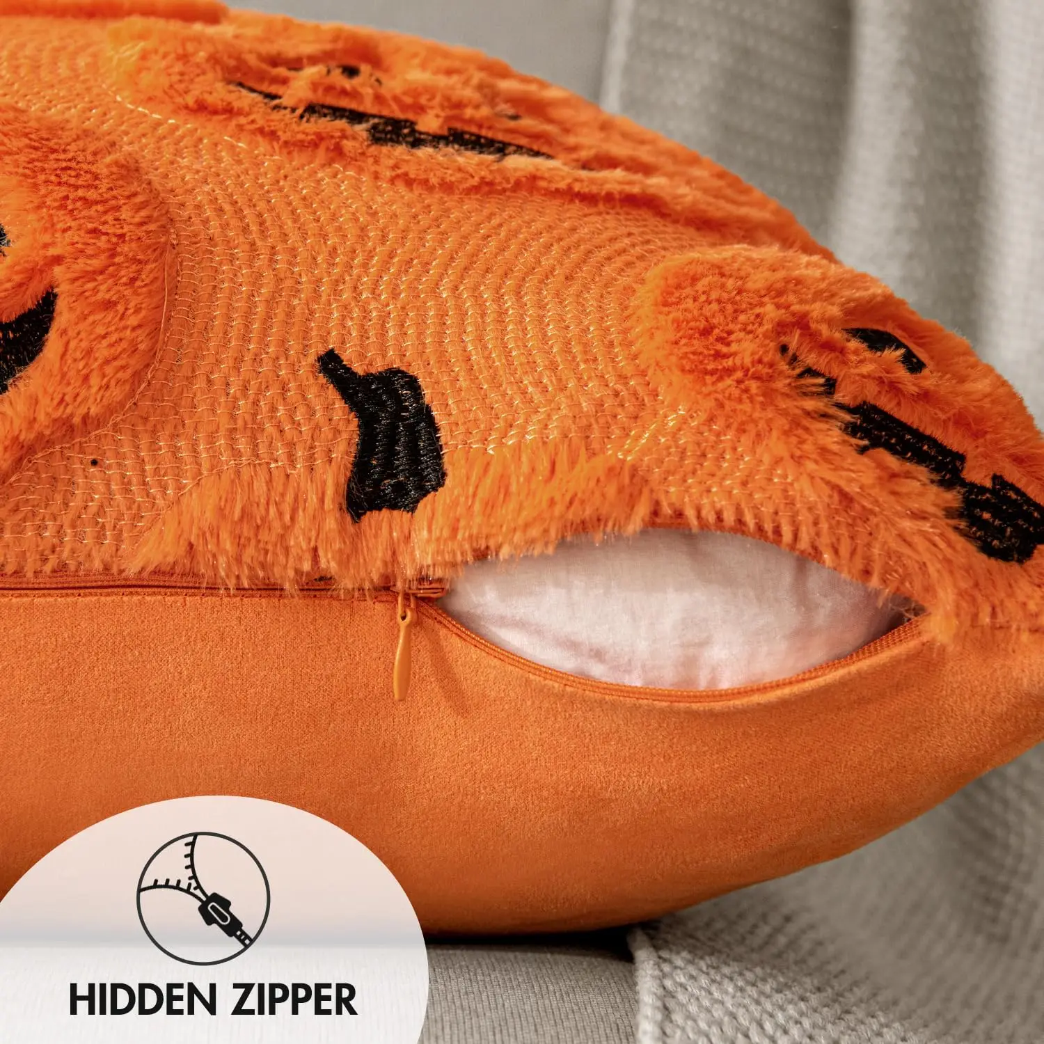 Halloween Pillow Covers,45x45,Decorative Pumpkin Pattern Pillowcase Soft Plush Faux Wool Cushions for Home Sofa Couch