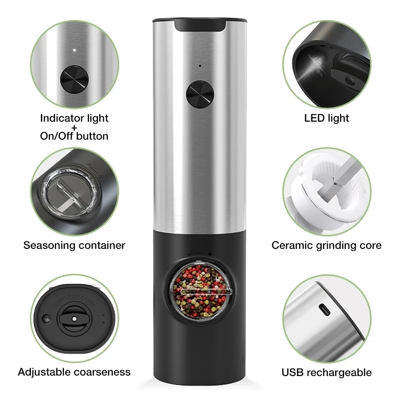 USB Rechargeable Electric Salt And Pepper Grinder Set Base Charging  Stainless Steel Automatic Pepper Mill Salt Spice Grinder - AliExpress