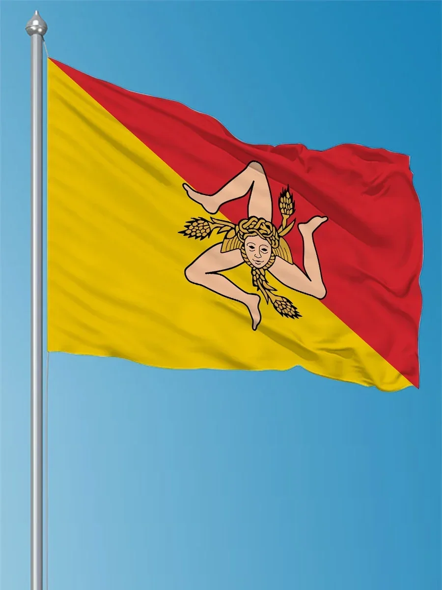 90X150Cm 3 X5Ft Bandiera Della Sicilia Sicilia Bandiere E Striscioni Siciliani Italia Simbolo Trinacria Bandiera Della Sicilia Per La Decorazione