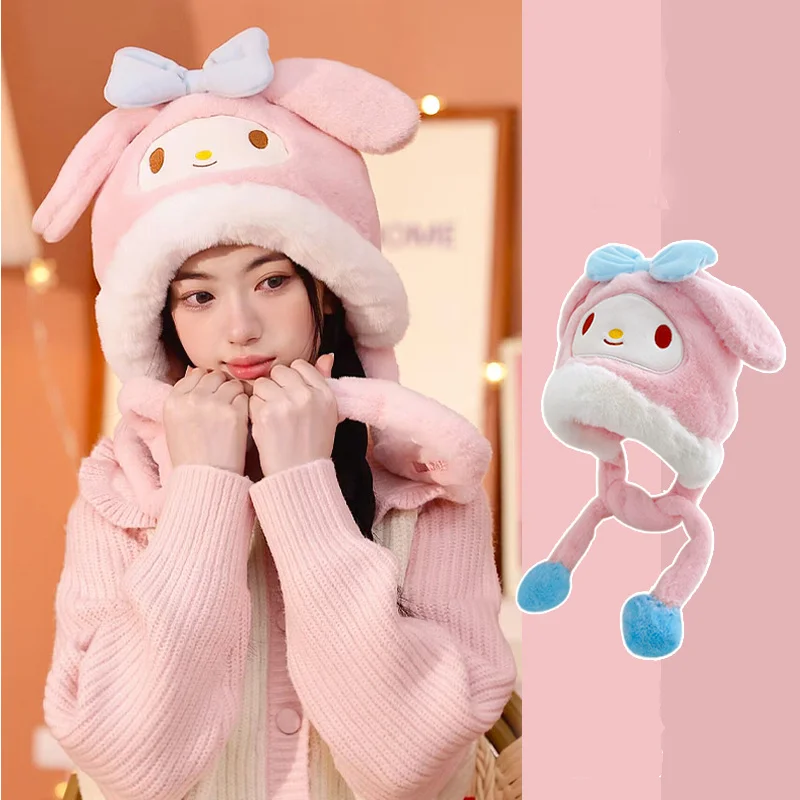 

Новинка Kawaii Sanrios Mymelody Kuromi Cinnamoroll пневматический меховой комплект из двух частей движущихся шапок милые Мультяшные Стильные теплые шапки