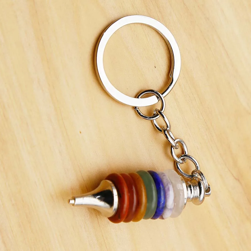 Round Tapered Key Ring Colorful Natural Stone Decorative Ornaments Unisex Detachable Pendant Fashion Exquisite Car Accessories2P