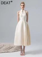 DEAT-فستان نسائي بطيات غير متماثلة ، مجوف ، بدون أكمام ، مرقع ، طية صدر السترة ، أنيق ، موضة الصيف ، خصر جديد ، 13DB3299 1