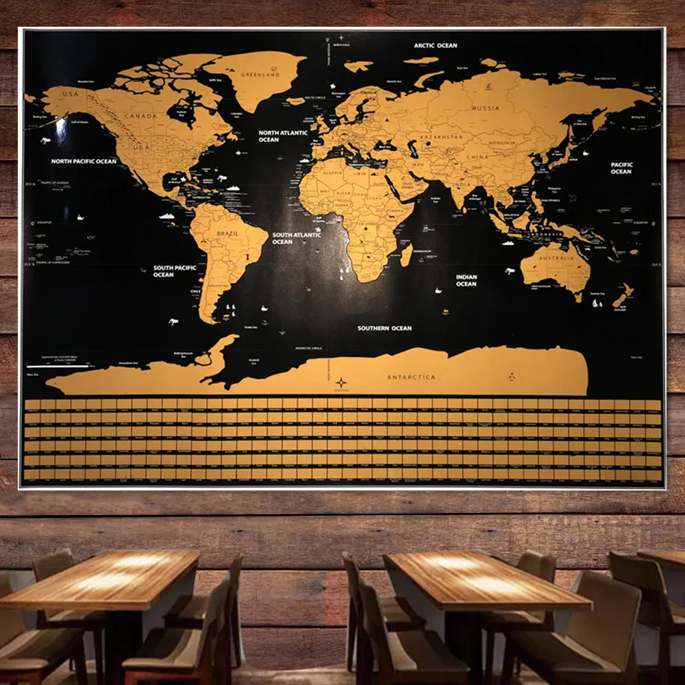 

Large Luxury Travel Scratch off Maps With Flag Poster & Prints Wall Painting Gold Foil World Scratch Maps Wipe Foil Coating Maps