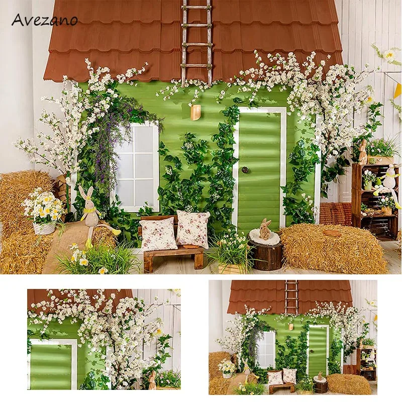 

Avezano Spring Easter Backgrounds for Photography Bunny Flowers Grass Wooden House Newborn Portrait Backdrop Photo Studio Decor