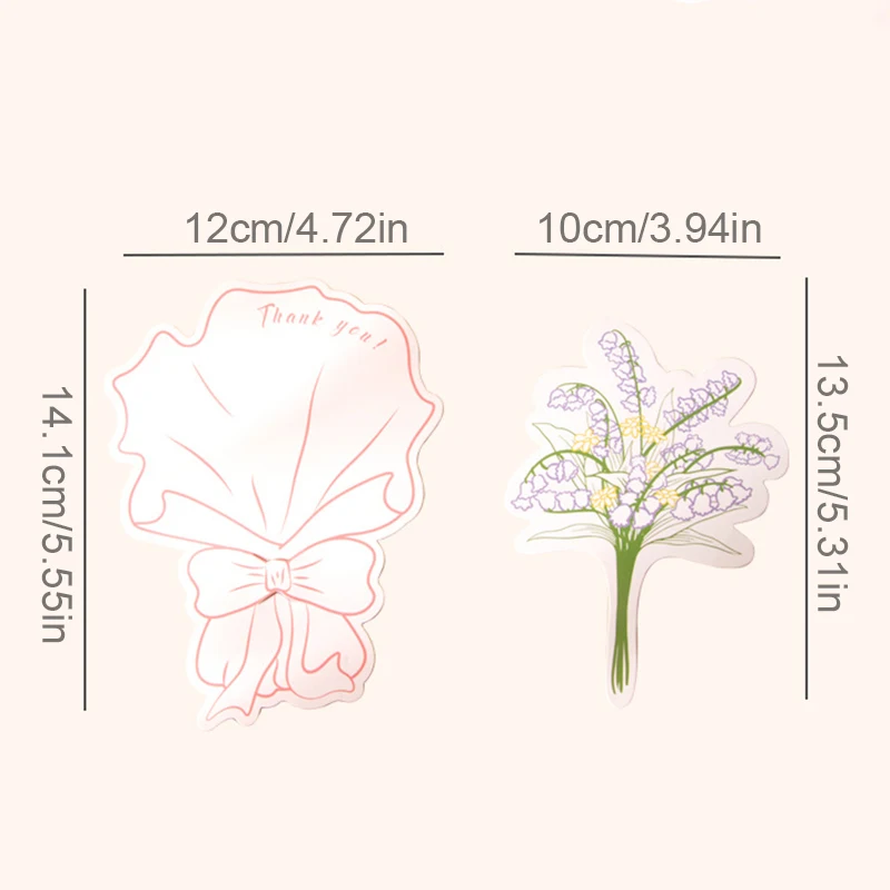 6/12Pcs Bouquet Greeting Card Paper Flower Thank-you Blessing Card for Wedding Birthday Party Mother's Day Handwritten Postcard