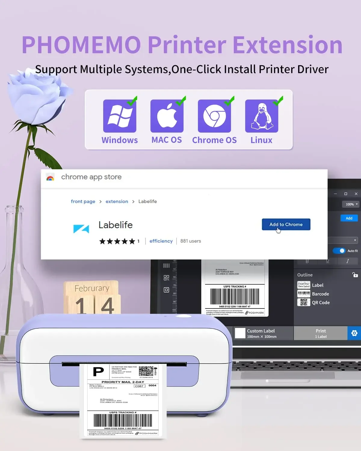 Phomemo 열 라벨 프린터, 소기업 USB 연결 PM-246S, 152 mm/s, 4x6 배송