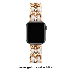 Elegant Metal & Leather Strap Bracelet for Women - Luxury Design (5 Rose Gold White)