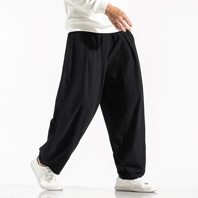 

Men's Harem Pants Harajuku Wide-leg Sweatpants Male Cotton Linen Loose Trousers Streetwear Men Woman Casual Pants Korean Fashion