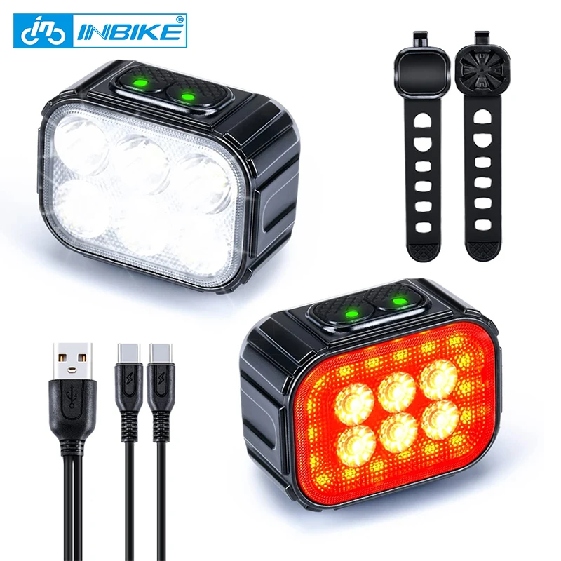 INBIKEBicycleLightFrontandBackRechargeableHeadlightFlashing