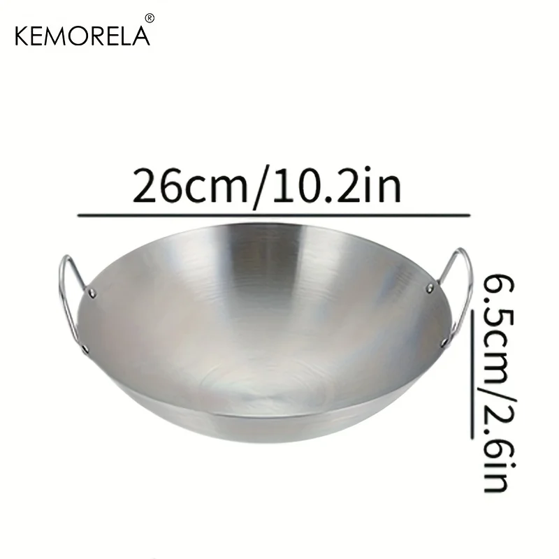 1 peça wok de aço inoxidável sem revestimento 26/28/30/32/34cm panela de chef de alça dupla de alta qualidade adequada para cozinhar carne frita caseira 11