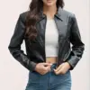 Women Fashion PU Motorcycle Jacket Zipper Pocket Leather Short Jacket 5