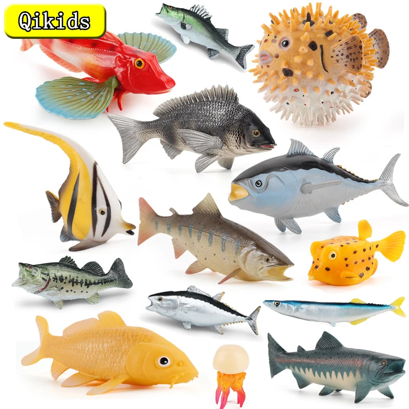 

Simulation Marine Animals Sea Life Tuna Salmon Fish Figurines Action Figures Ocean Fish Model Educational Toys for Children Gift