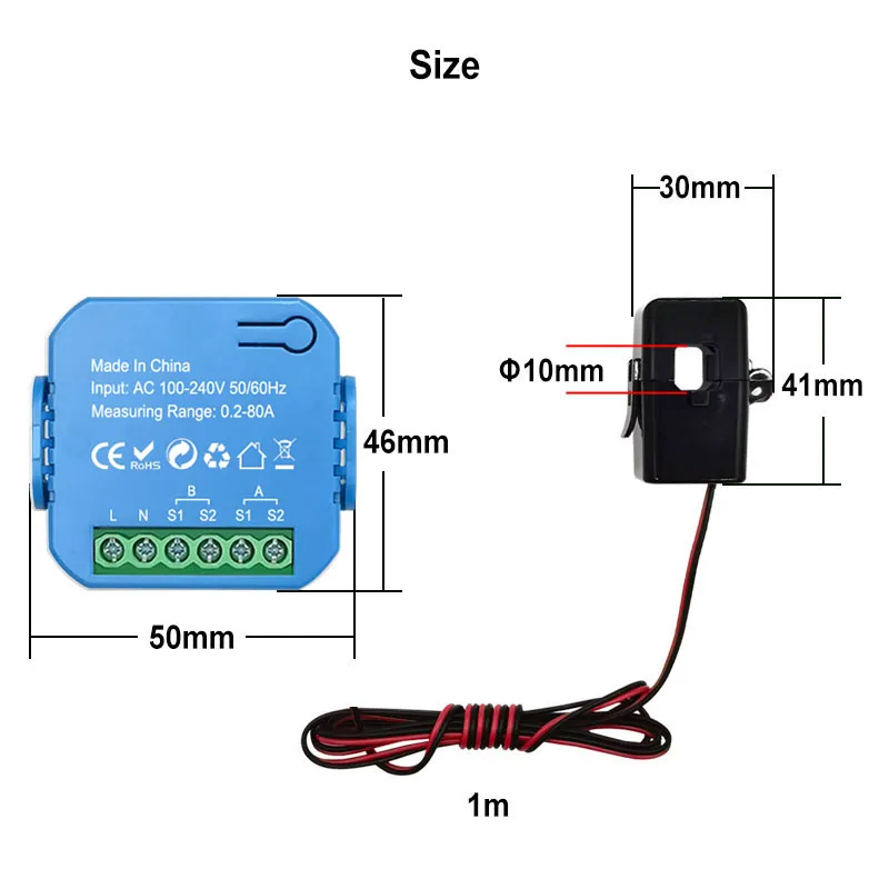 Tuya Smart New WiFi Energy Clamp Bidirectional Meter with Buzzer Alarm for Threshold App Monitor Export Import Power AC110V/240V energy clamp meter,energy monitor,solar power meter