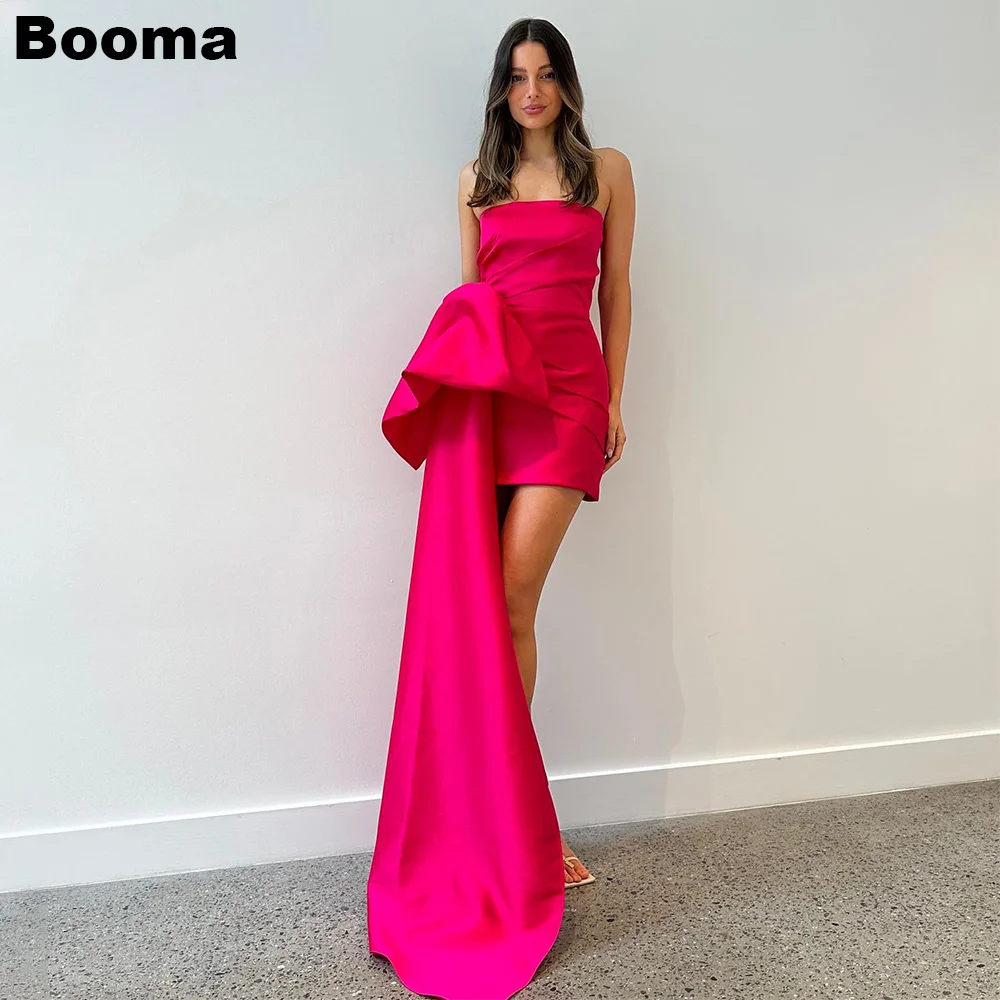 

Booma Red Sexy Short Mermaid Prom Dresses Strapless Party Dress for Women Wedding Guest Gowns with Bow Train Cocktail Dress