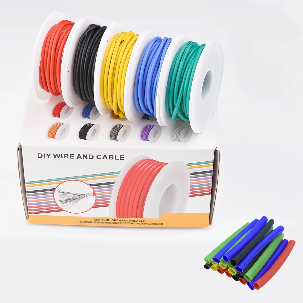 Vibrant Multi-Color Stranded Tinned Copper Silicone Electrical Wire Kit with Heat Shrink Tubing