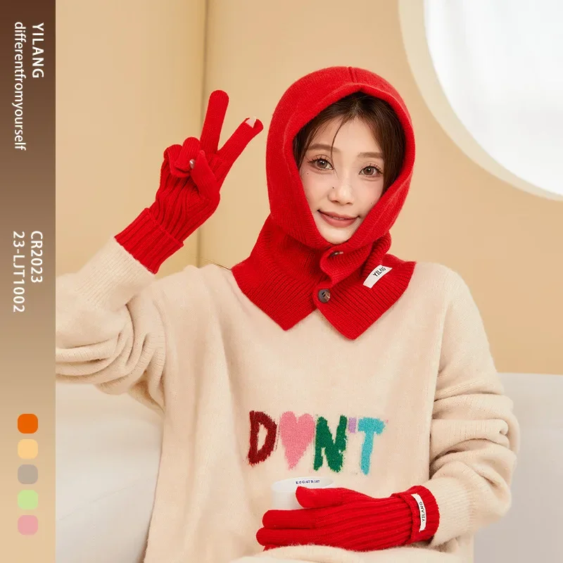 

Women Balaclava Hat Autumn Winter Set Head Warm Knitted Wool two-piece Cap Scarf all-in-one Pullover Hats Free Shipping