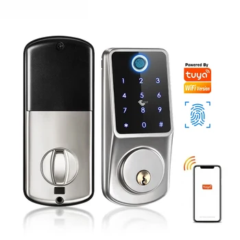집 아파트용 스마트 앱 전자 데드볼트 잠금 장치, 지문 RFID 카드 암호 코드 키 입력, Tuya TTLock 스마트 문짝 잠금 장치