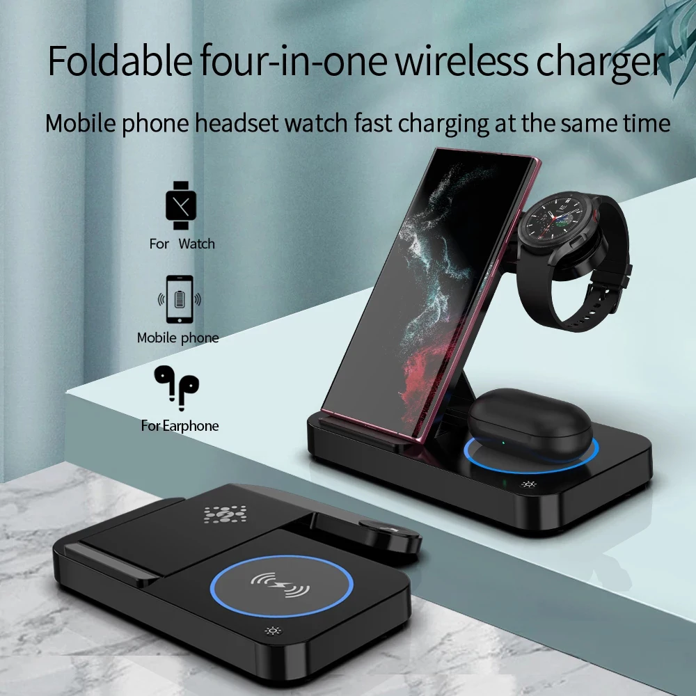 

4 in 1 Wireless Charger Stand For iPhone 14 13 X Samsung Apple Watch Airpods iWatch Foldable Qi Fast Charging Dock Station