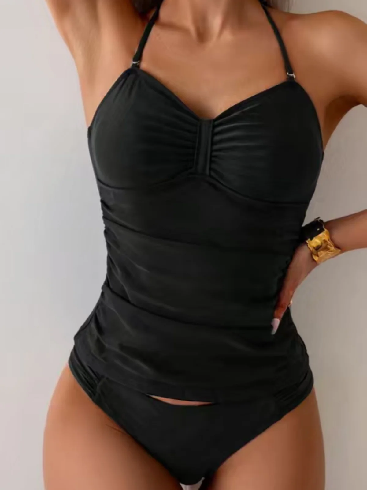 Sexy Black Red 2 Piece Bikini Set 2026 Women Pleate Push Up Tank Top High Waist Swimsuit Large Size Beach Bathing Suit Swimwear
