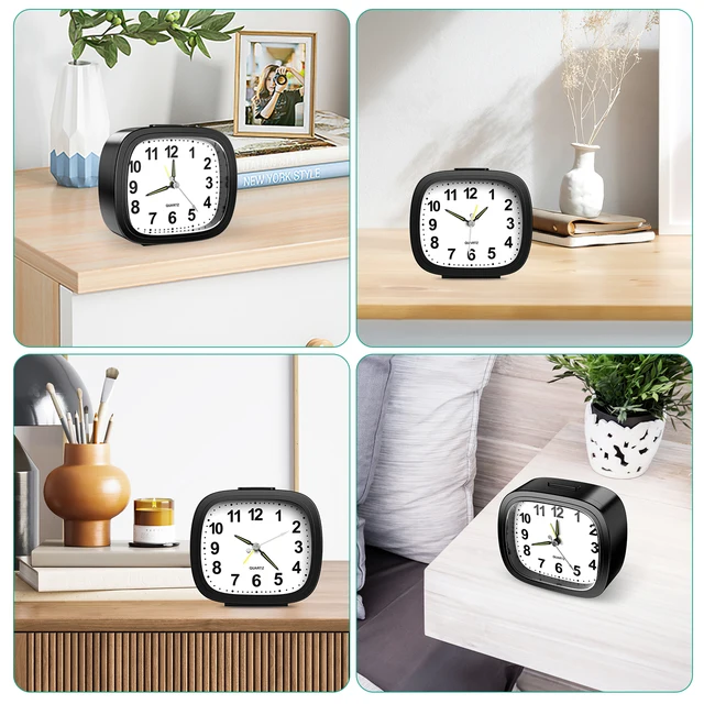 Sveglia Analogica Da Comodino Senza Ticchettio - Con Luce Notturna, Batteria Digitale, Portatile Per Viaggi - Foto 9