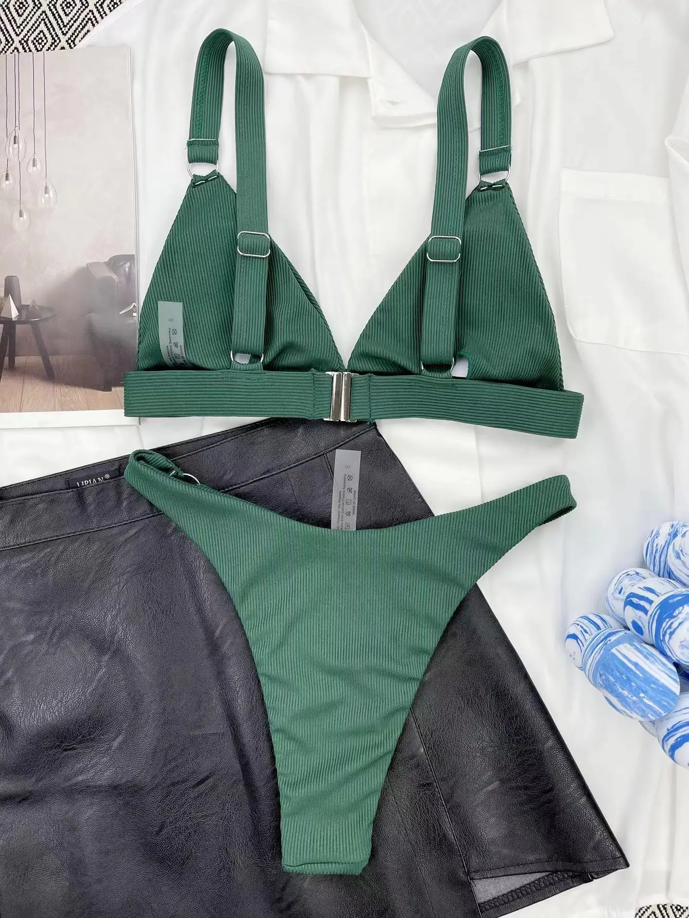 2023 neue sexy gerippte Ring Bikinis Frauen Badeanzug Push-up Bade bekleidung solide Bikini Set Sommer Strand Brasilien Biquini Badeanzug