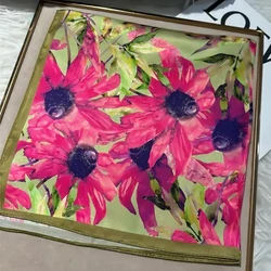 Elegant Red and Blue 100% Mulberry Silk Paisley Scarf for Women - Luxurious Square Neckerchief (Pink green)
