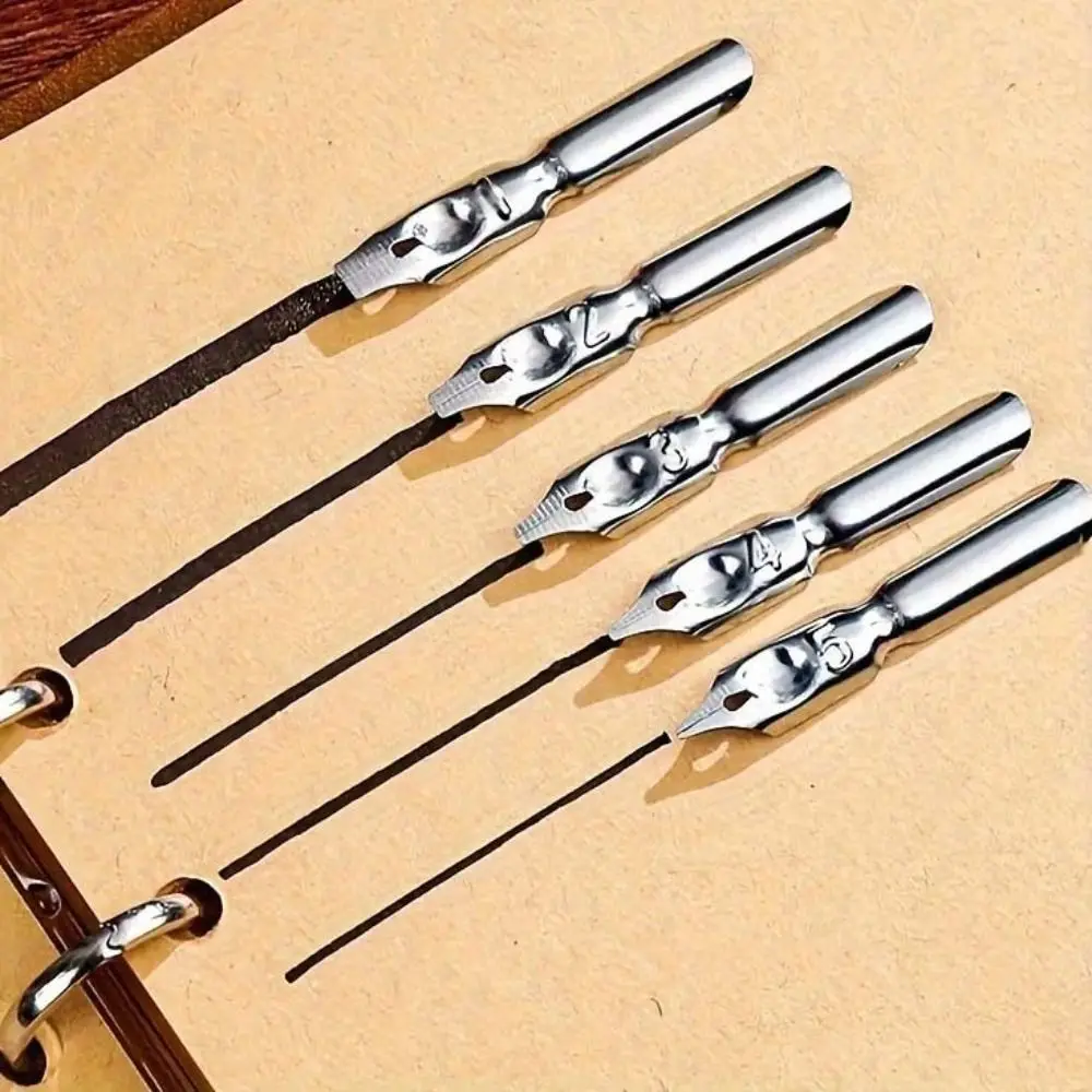 레트로 펑크 딥펜, 교체 가능한 5개의 펜촉, 유럽 스타일 금속 시그니처 펜, 만년필, 빈티지 럭셔리 깃털펜