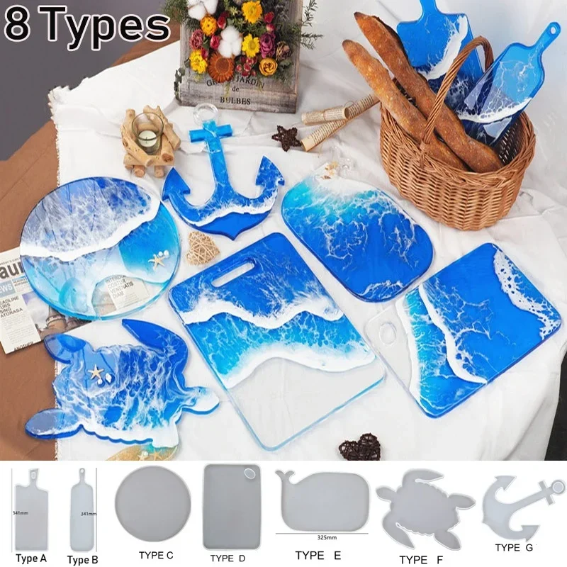 8 Types Large Round Rectangle Handle Tray Resin Molds Coaster Silicone Mold For DIY Crystal Epoxy Resin Coaster Home Decoration 1