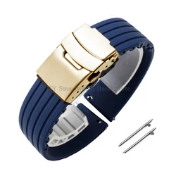 Enhanced Silicone Quick Release Sport Watchband - Versatile Rubber Strap in Multiple Sizes for 22mm (Midnight Blue-Gold)