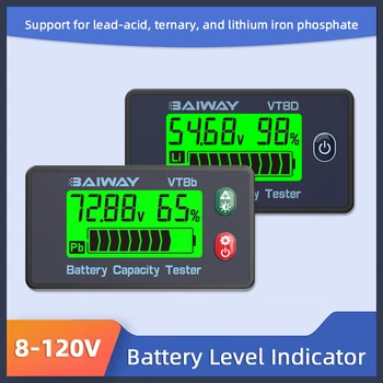 Indicatore di Capacità Batteria VT8b 8-120V per Batterie Acido-Piombo e Litio-Ferro-Fosfato, Voltmetro per Auto e Moto con Allarme