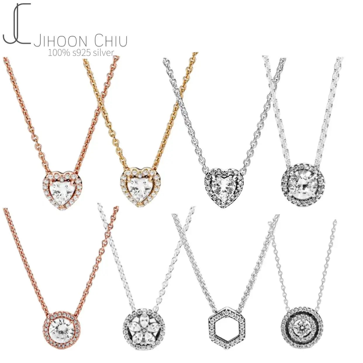 

925 Sterling silver Hearts pendant Fashion Classic Brand Clear Cubic Zirconia Circle Necklace For Women Pan Luxury Jewelry