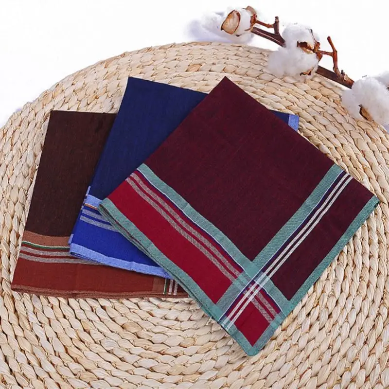 2 pcs Multicolor Stripe Set Square,Cotton Handkerchief 38 * 38 Cm Men Classic Plaid Pattern Pocket