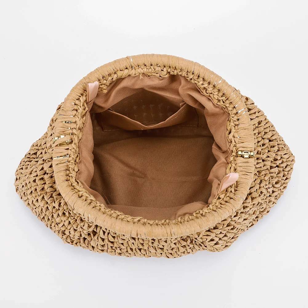 Women Straw Woven Bag Chain Strap Fashion Shoulder Bag Large Capacity Woven Dumpling Bag Solid Color for Party Vacation