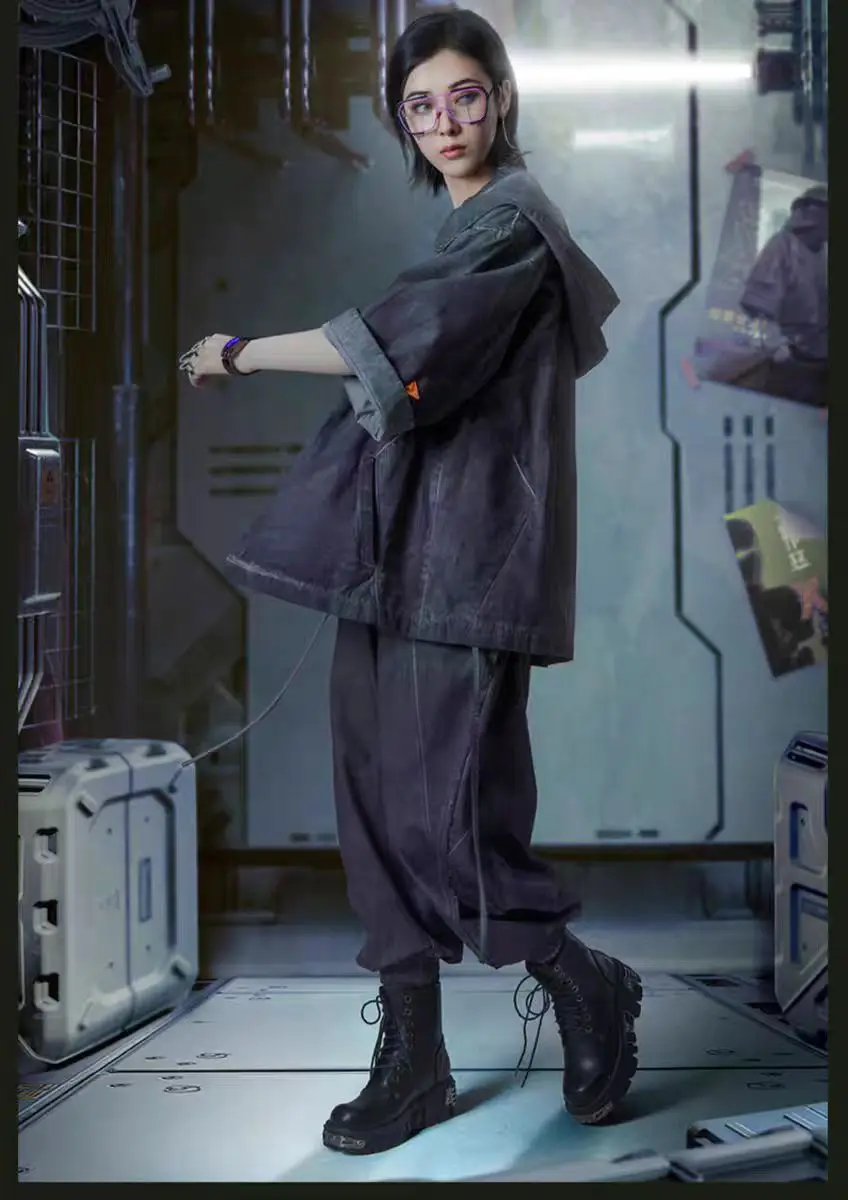 XEvil  cyberpunk Washed dyeing gradient pants wide cut waistband adjustment cotton material sci-fi dystopian