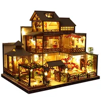 DIY Wooden Miniature Model Kit Japanese Casa 3D Puzzle Dollhouse With Furniture Lights Big Villa Home Decor for Friends Gifts 1