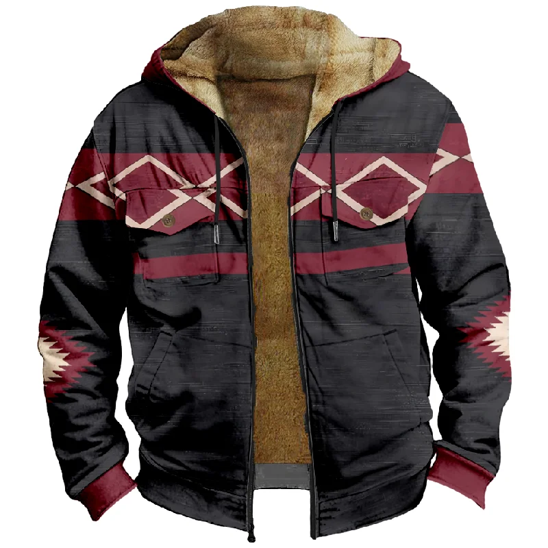 New Creative Cotton Coat Hooded Sweater Casual Print Men's Fur Loop Arctic Velvet Zipper Patch Pocket Hooded Sweater a04