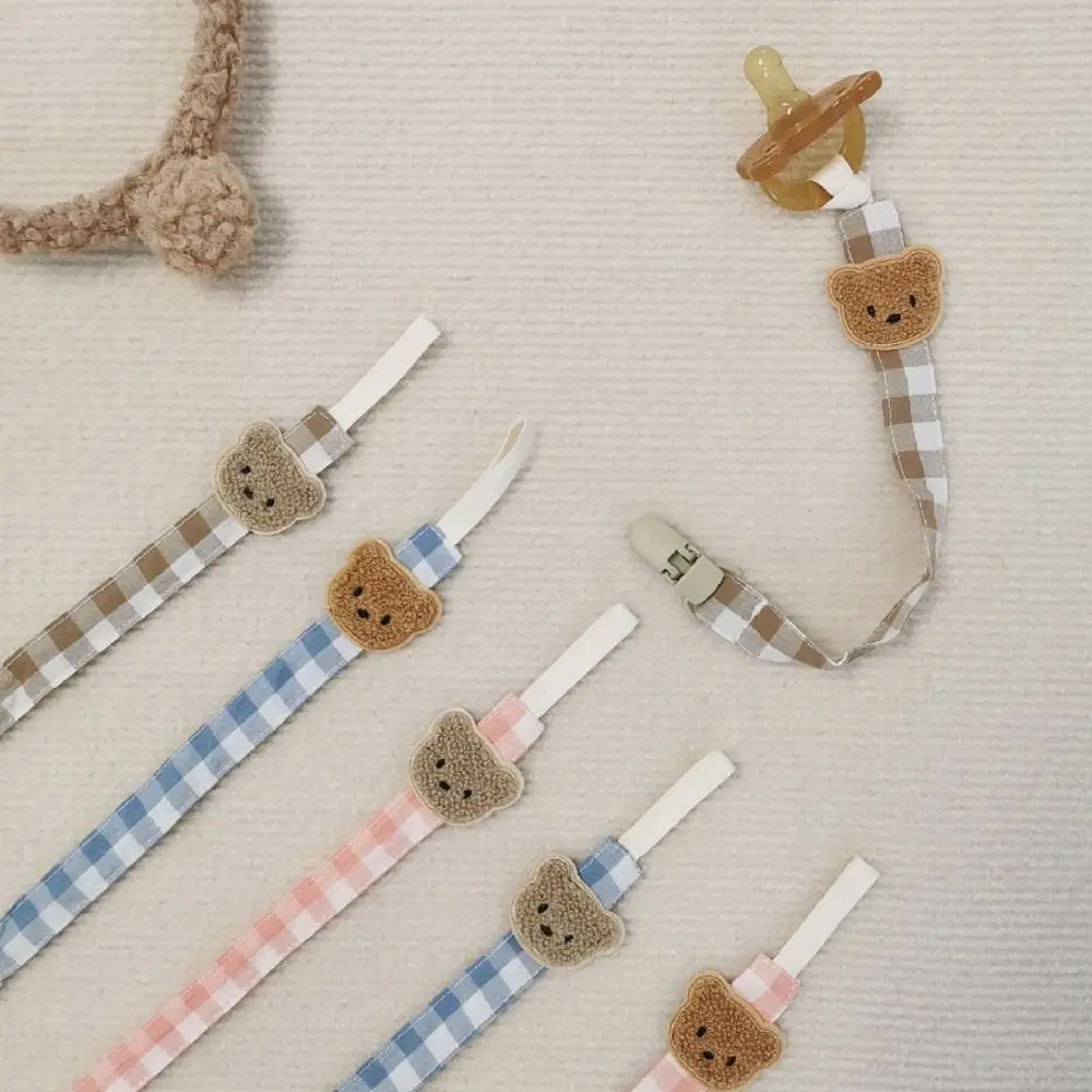 Anti-lost Embroidery Baby Cloth Pacifier Chain Bear Adjustable Soother Holder Dummy Clips Lattice Nipple Holder Clips Baby